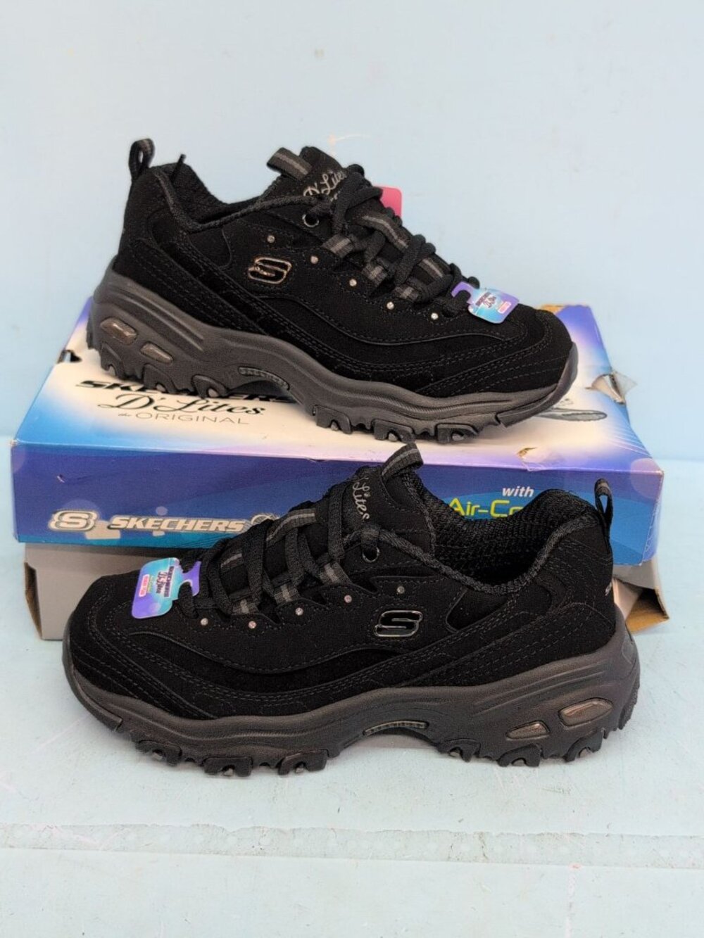 Skechers D'Lites Play On Lace Up Athletic Sneakers Womens Shoes US 5 Black